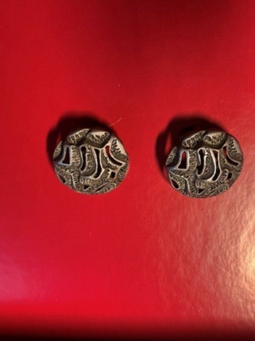 Vintage clip in round silver tone metal earrings